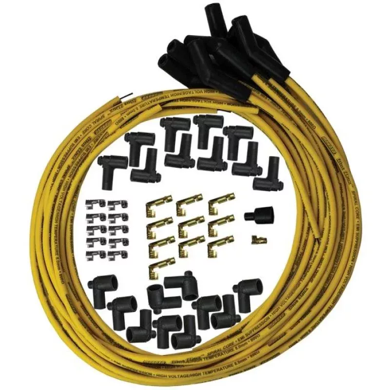 Moroso Universal Ignition Wire Set – Blue Max – Spiral Core – Unsleeved – 135 Degree – Yellow