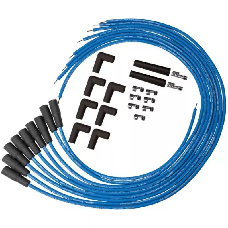 Moroso Universal Ignition Wire Set – Blue Max – Spiral Core – Unsleeved – 90 Degree – Blue