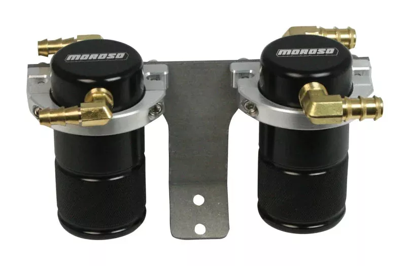 Moroso (w/Front Mount Intercooler) Air/Oil Separator Catch Can – Billet Alum – Black fits 2004-2007 Subaru STI