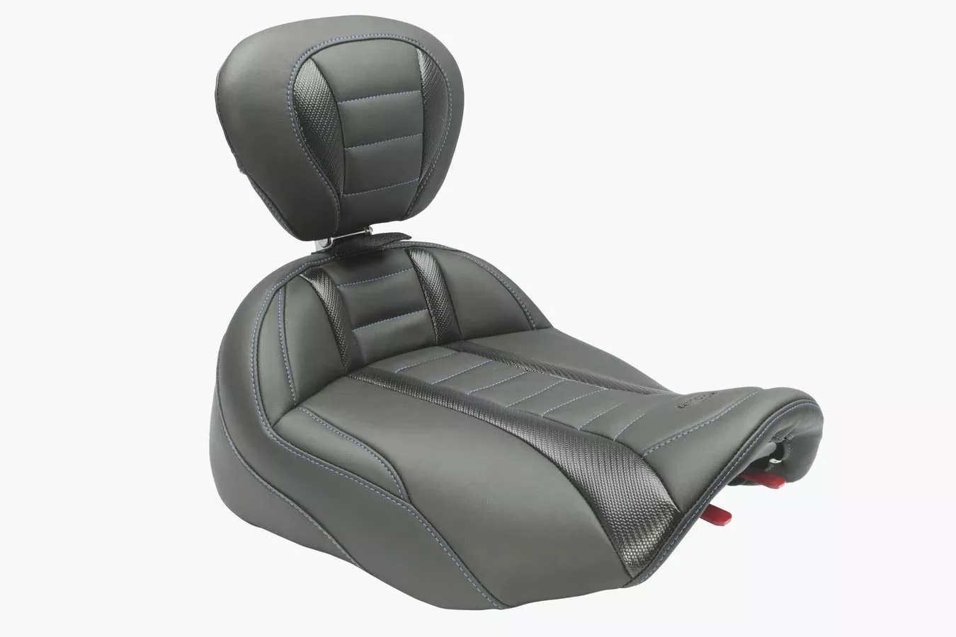 Mustang Extended Blue Stitch Solo Seat & Backrest for 2023-2026 Harley Touring