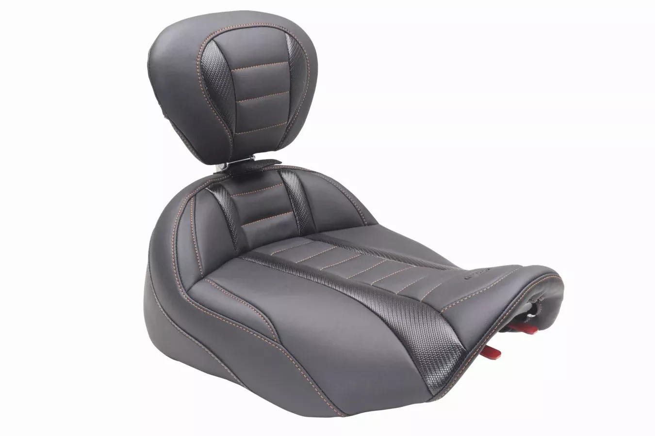 Mustang Extended Orange Stitch Solo Seat & Backrest for 2023-2026 Harley Touring