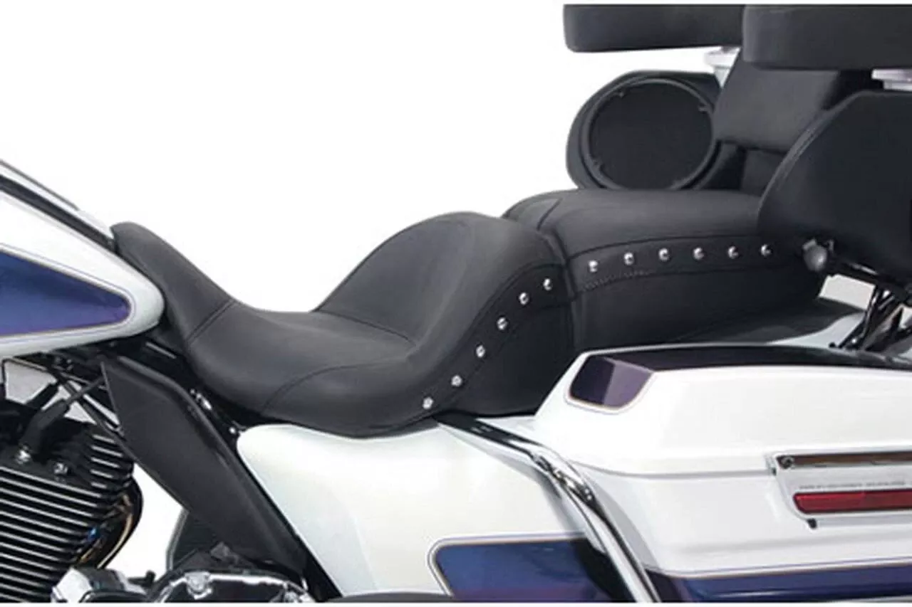 Mustang Seats One-Piece LowDown Seat for Harley Davidson Touring Models 2008-Up -Chrome Studs (Not for '24-Up FLHX/FLTR Models)