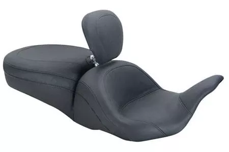 Mustang Seats One-Piece LowDown Seat with Driver Backrest for Harley Davidson Touring Models 2008-Up-Black Pearl Studs (Not for '24-Up FLHX/FLTR Models)