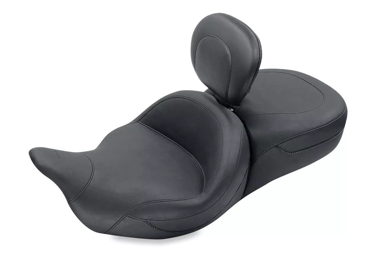 Mustang Seats Super Touring One-Piece Seat with Driver Backrest for '08-Up Harley Davidson Touring and '09-Up Trike - Extended Reach (Not for '24-Up FLHX/FLTR Models)