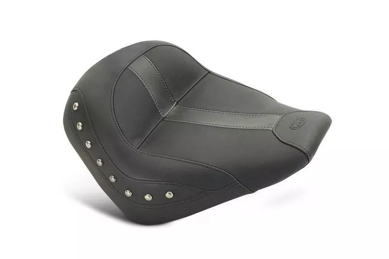 Mustang SeatsSolo with Chrome Studs, Black Vinyl with Black Leather Inserts for 2015 Indian Scout