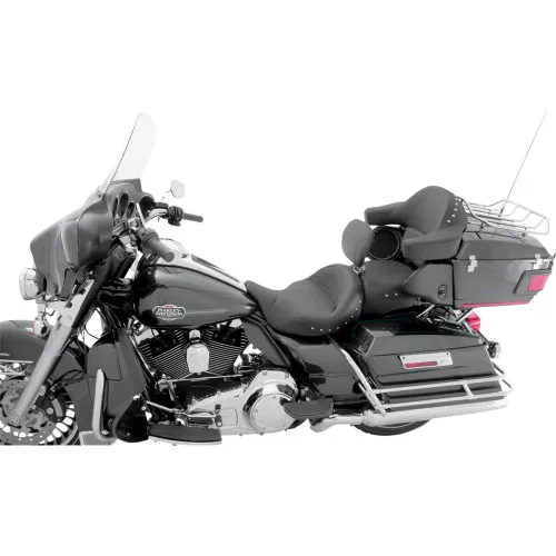 Mustang Super Touring Seat w/ Driver Backrest for 2008-2023 Harley Touring - Chrome Studs