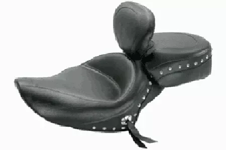 Mustang Wide Recessed Rear Seat for Solos with Driver Backrest for Sportster '04-up -Studded