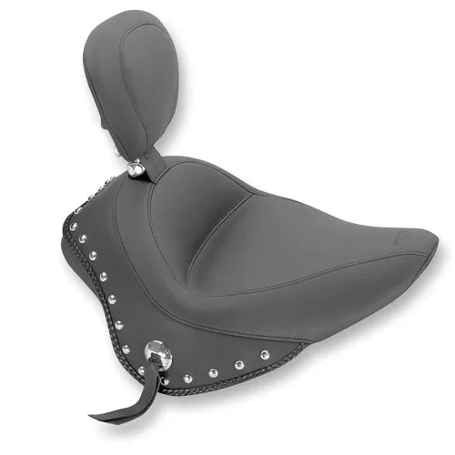 Mustang Wide Solo Seat w/ Backrest for 2011-2017 Harley Softail FXS/FLS - Studded