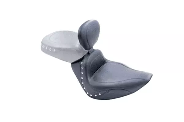 MustangSport Solo Seat with Driver Backrestfor Softail FXST '06-Up & Fat Boy FLSTF '07-Upw/ 200mm Wide Tire -Studded