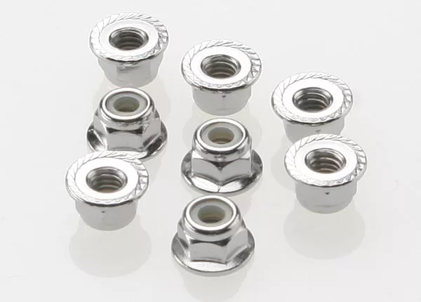 Nuts, 4mm Flanged Nylon Locking (Steel, Serrated) (8)
