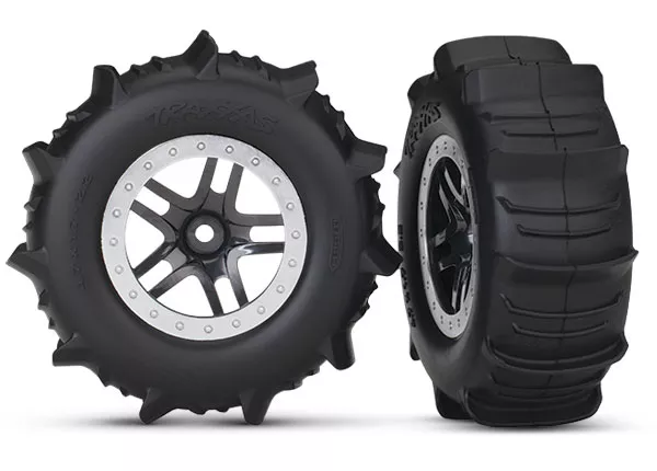Paddle Tires on SCT Split-Spoke Black, Satin Chrome Beadlock Style Wheels (2) (4WD F/R, 2WD Rear) (TSM Rated)