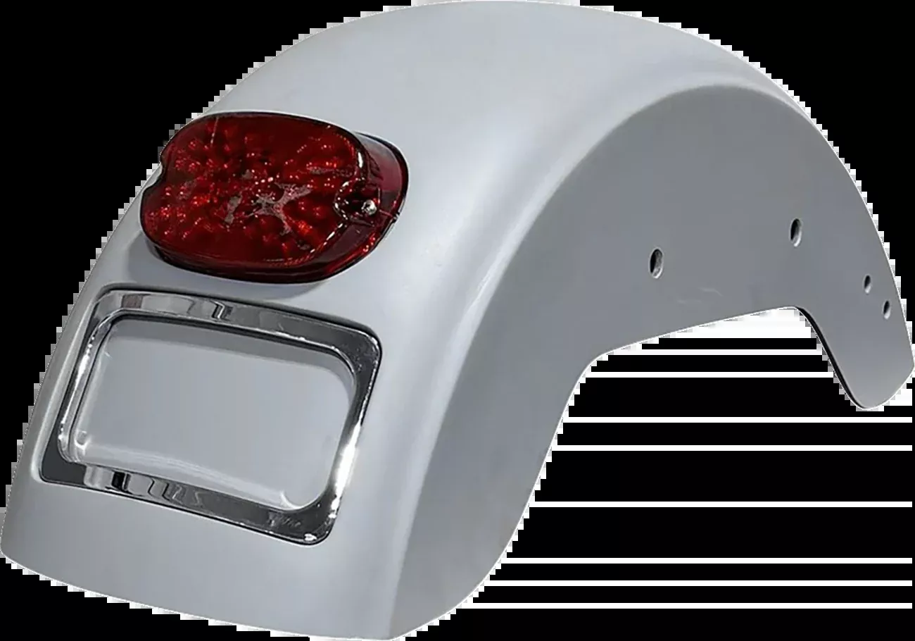 Paul Yaffe Bagger Nation French Fix Rear Fender – Chrome Plate Frame – Red Tail Light – HD Softail Custom fender with a custom frenched license plate and a custom frenched tail light