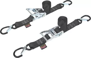 Powertye Fat Strap Ratchet Tiedowns W/Latch Hooks Black (Pair) - 30572-S