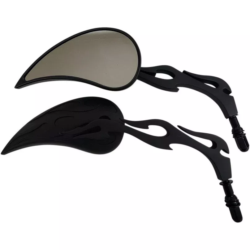 Rivco MV325 Black Billet Aluminum 3x5 Flame Teardrop ScrewIn Motorcycle Mirrors