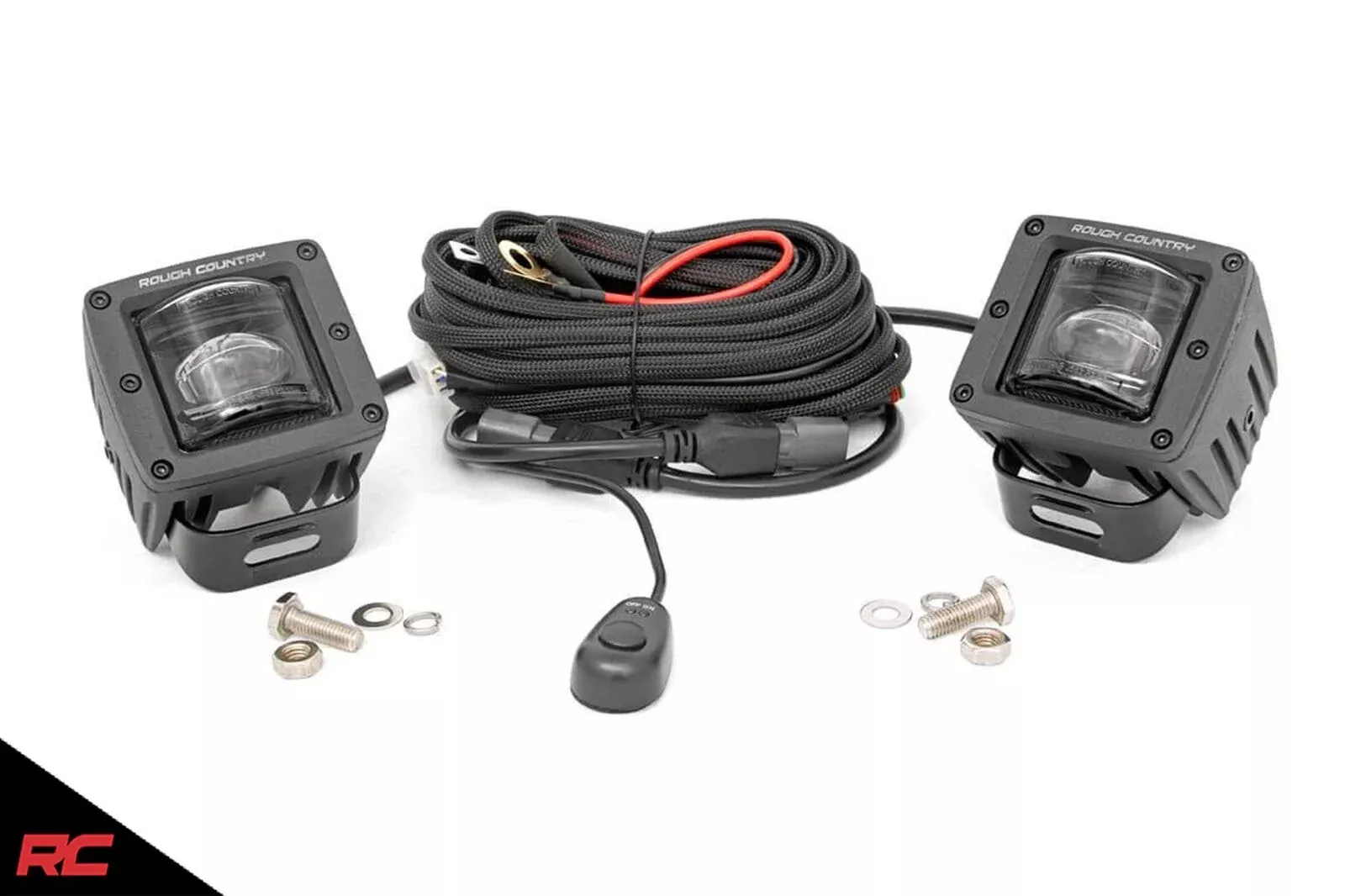 Rough Country 70907 Square 2.0" SAE LED Fog Light Cube Pair w/ Wiring & Brackets