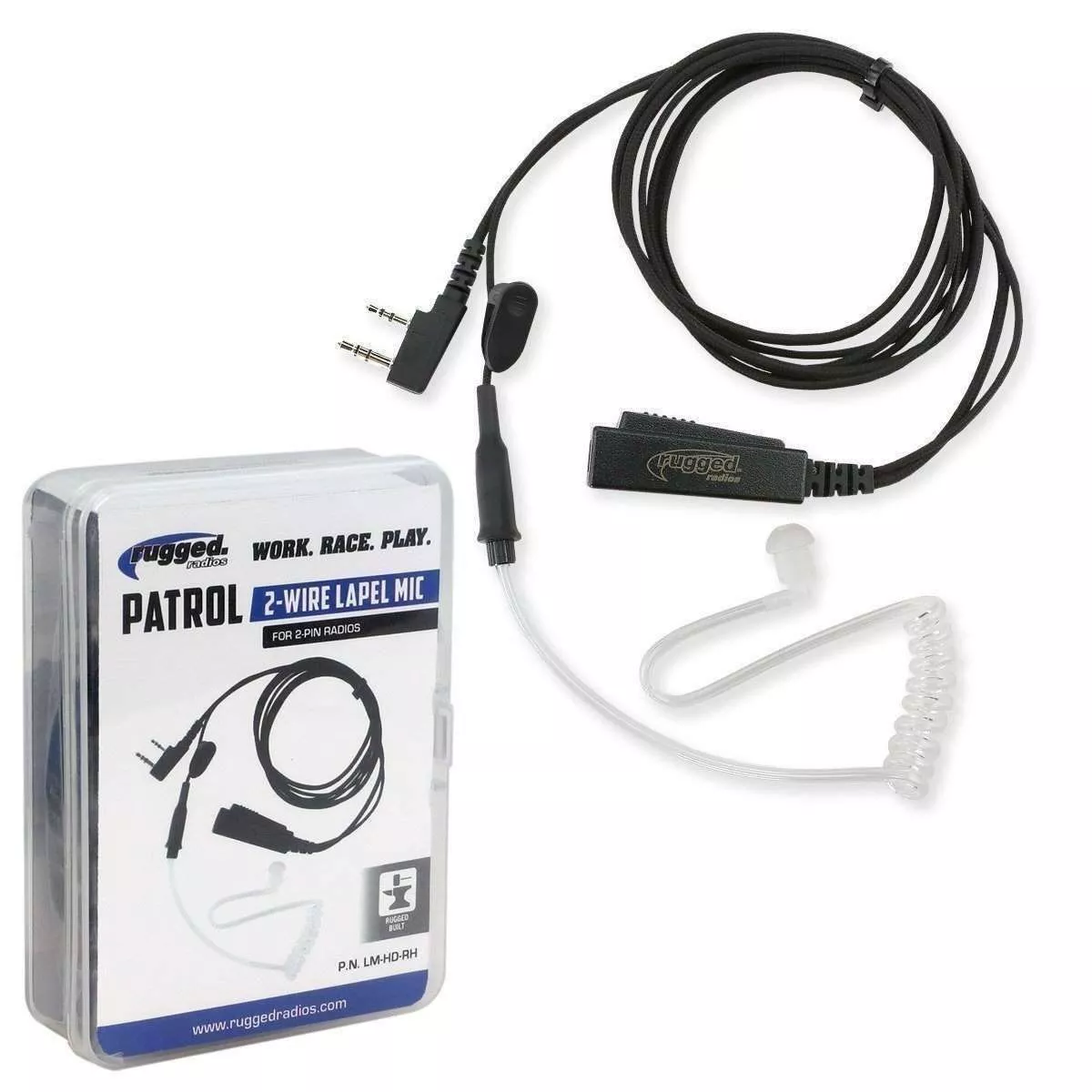 Rugged Radios 2-Wire Lapel Mic with Acoustic Ear Tube for Rugged Handheld Radios LM-HD-RH
