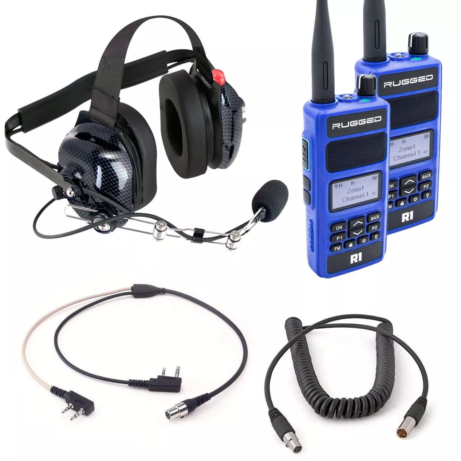 Rugged Radios Bundle – DUAL RADIO Spotter Headset Kit with H42 Headset and Rugged R1 Handheld Radios SPOTTER-KIT-DR-R1