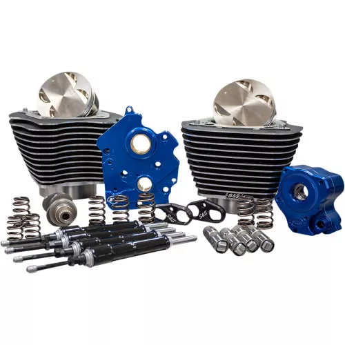 S&S 124" Power Package Kit Chain Drive Oil Cooled for 107" Harley M8 - Highlighted Fins & Chrome Pushrod Tubes