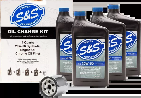 S&S Cycle Oil Change Kit - Chrome Filter - '84-'99 Big Twin/'86-'22 Sportster - 4 US Quarts