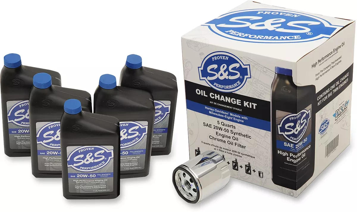 S&S CYCLE Oil Change Kit - Chrome Filter - M8 - 5 US quarts 218944