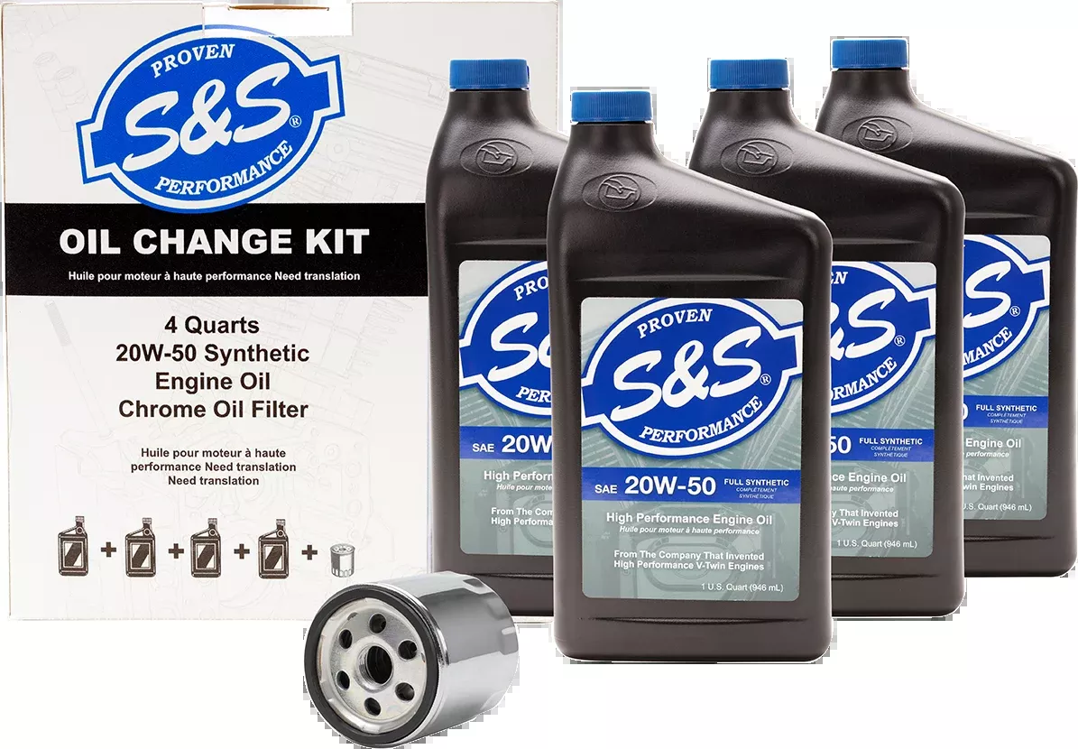 S&S Synthetic 20W-50 Engine Oil Change Kit for 1984-22 Harley Big Twin Sportster