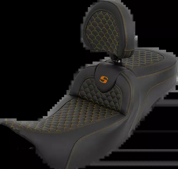 Saddlemen Extended Reach Roadsofa™ Seat - Dragon Scale - Orange Stitch - With Backrest - Touring '08-'25