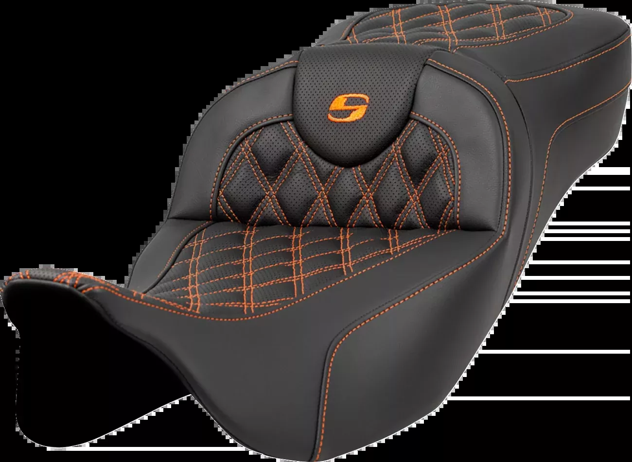 Saddlemen Extended Reach Roadsofa™ Seat - Lattice Stitch - Orange Stitch - without Backrest - FL '08-'24 - 808-07B-18403