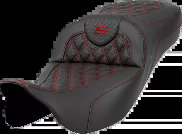 Saddlemen Extended Reach Roadsofa™ Seat - Lattice Stitch - Red Stitch - without Backrest - FL '08-'24 - 808-07B-18404