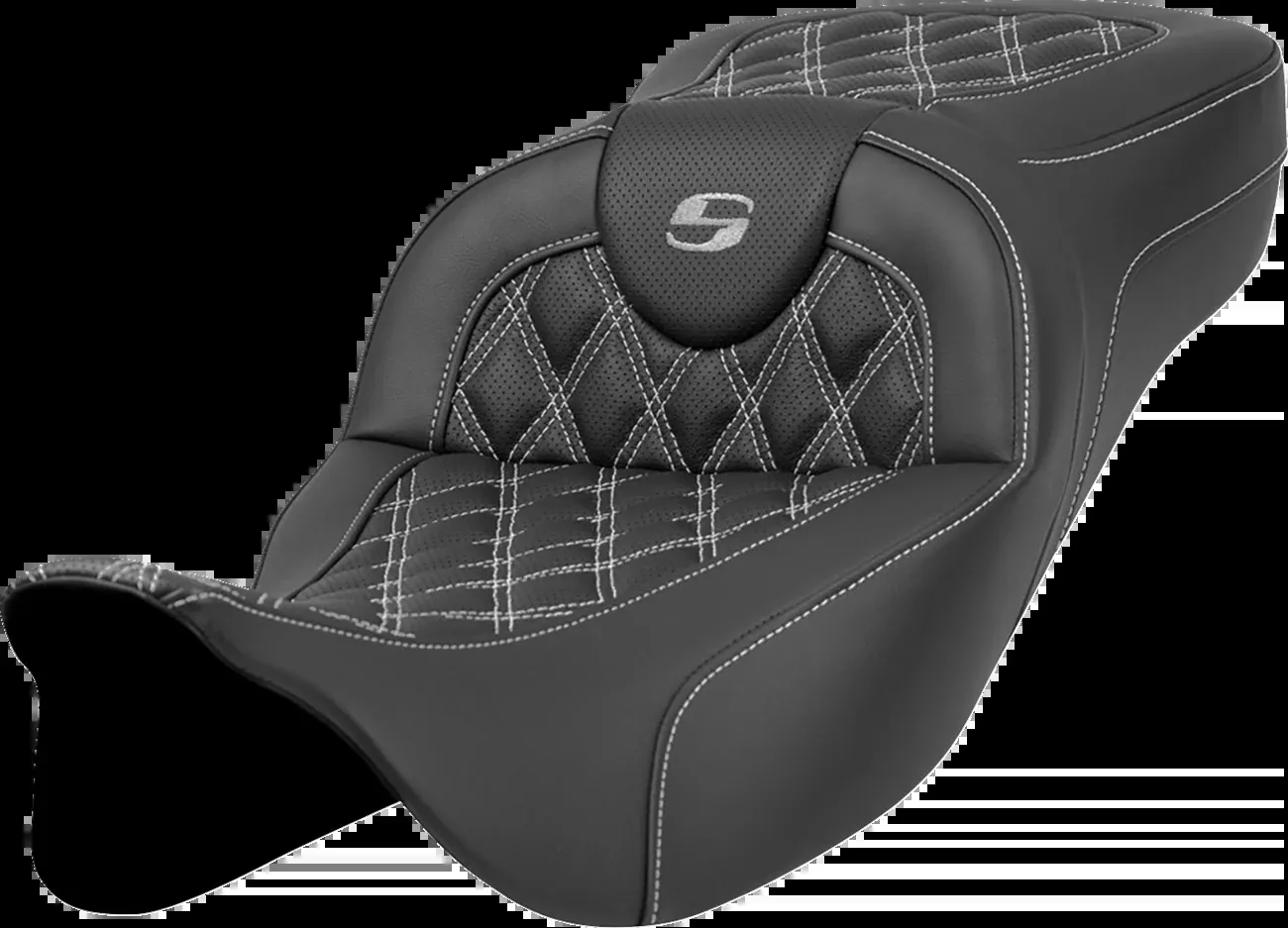 Saddlemen Extended Reach Roadsofa™ Seat - Lattice Stitch - Silver Stitch - without Backrest - FL '08-'24 - 808-07B-18405