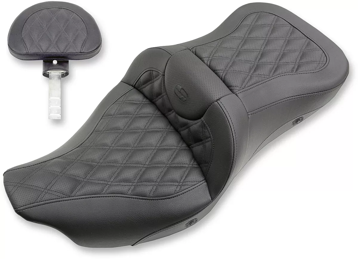 Saddlemen Extended Reach Roadsofa™ Seat - Lattice Stitched - Backrest - Heated - FL '08-'24 - 808-07B-184BRHC