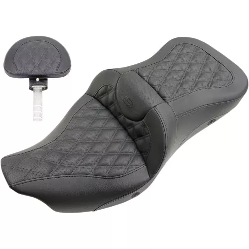 Saddlemen Heated Road Sofa Seat w/ Backrest for 2009-2023 Harley Tri-Glide - Lattice Stitch