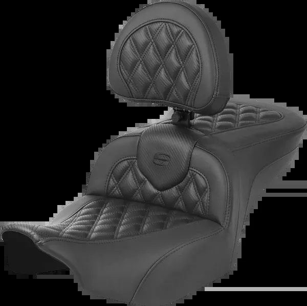 Saddlemen Heated Roadsofa™ Seat – Carbon Fiber – Lattice Stitch – W/ Backrest – FLT/FLH ’23-’24
