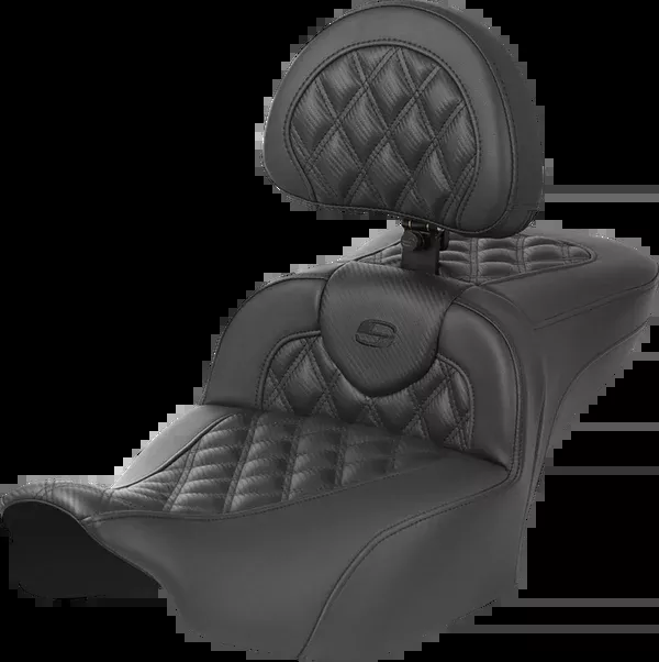 Saddlemen Heated RoadSofa™ Seat – Exended Reach – Lattice Stitch – W/ Backrest – FLT/FLH ’23-‘24