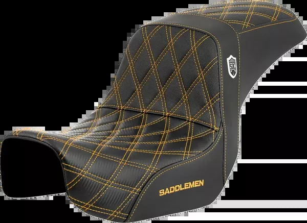 Saddlemen Pro Series SDC Performance Seat – Carbon Fiber/Lumbar Gripper – Gold Stitch – Dyna ’06-’17