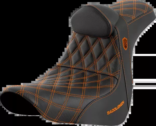Saddlemen Pro Series SDC Performance Seat – W/ Backrest – Orange Stitch – FL/FX ’18-’23