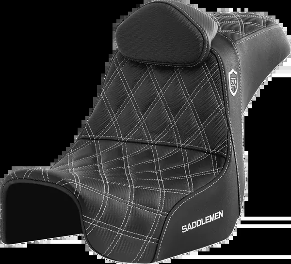 Saddlemen Pro Series SDC Performance Seat - W/ Backrest - White Stitch - Dyna '06-'17