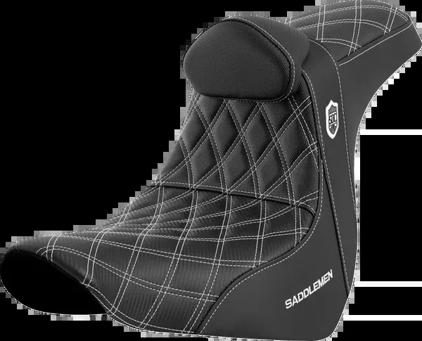 Saddlemen Pro Series SDC Performance Seat - W/ Backrest - White Stitch - FL/FX '18-'23
