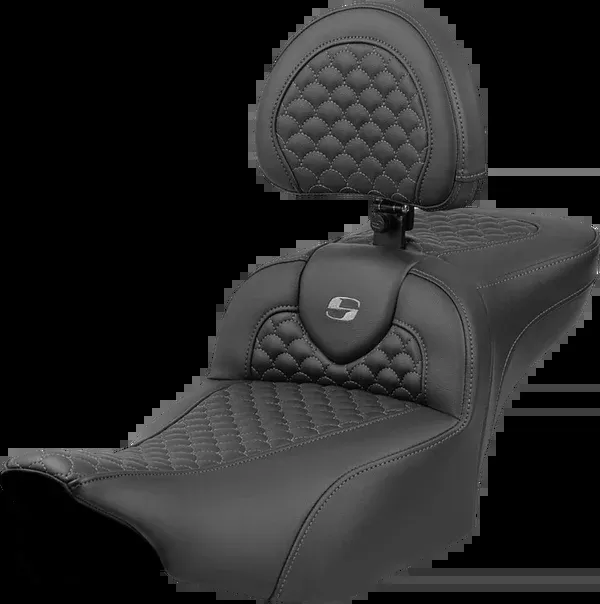 Saddlemen Roadsofa™ Extended Reach Seat - Dragon Scale Stitch - Dark Gray Stitch - W/ Backrest - FL '23-'24