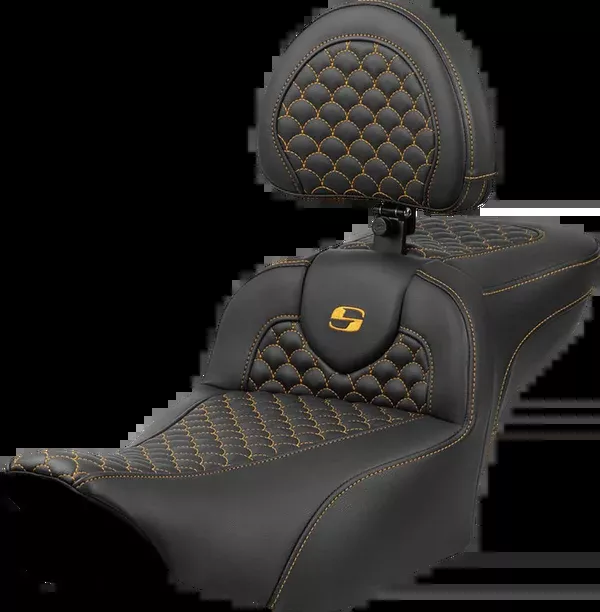 Saddlemen Roadsofa™ Extended Reach Seat – Dragon Scale Stitch – Gold Stitch – W/ Backrest – FLTR/FLHX ’23-’24