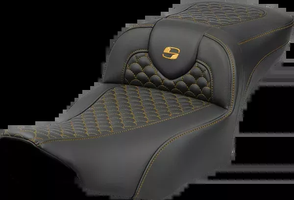 Saddlemen Roadsofa™ Extended Reach Seat - Dragon Scale Stitch - Gold Stitch - W/O Backrest - FLTR/FLHX '23-'24