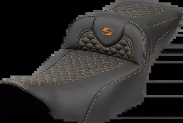 Saddlemen Roadsofa™ Extended Reach Seat - Dragon Scale Stitch - Orange Stitch - W/O Backrest - FLT/FLH '23-'24