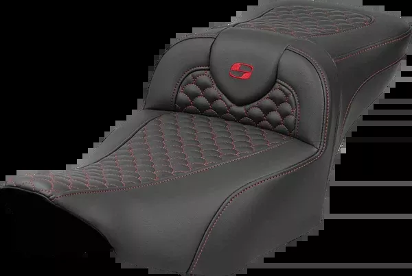 Saddlemen Roadsofa™ Extended Reach Seat - Dragon Scale Stitch - Red Stitch - W/O Backrest - FLTR/FLHX '23-'24
