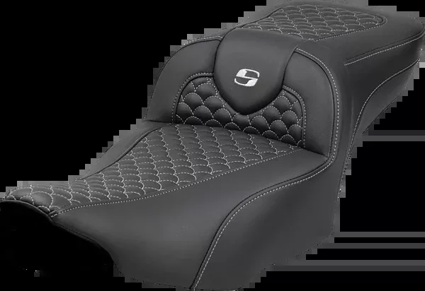 Saddlemen Roadsofa™ Extended Reach Seat - Dragon Scale Stitch - Silver Stitch - W/O Backrest - FLT/FLH '23-'24