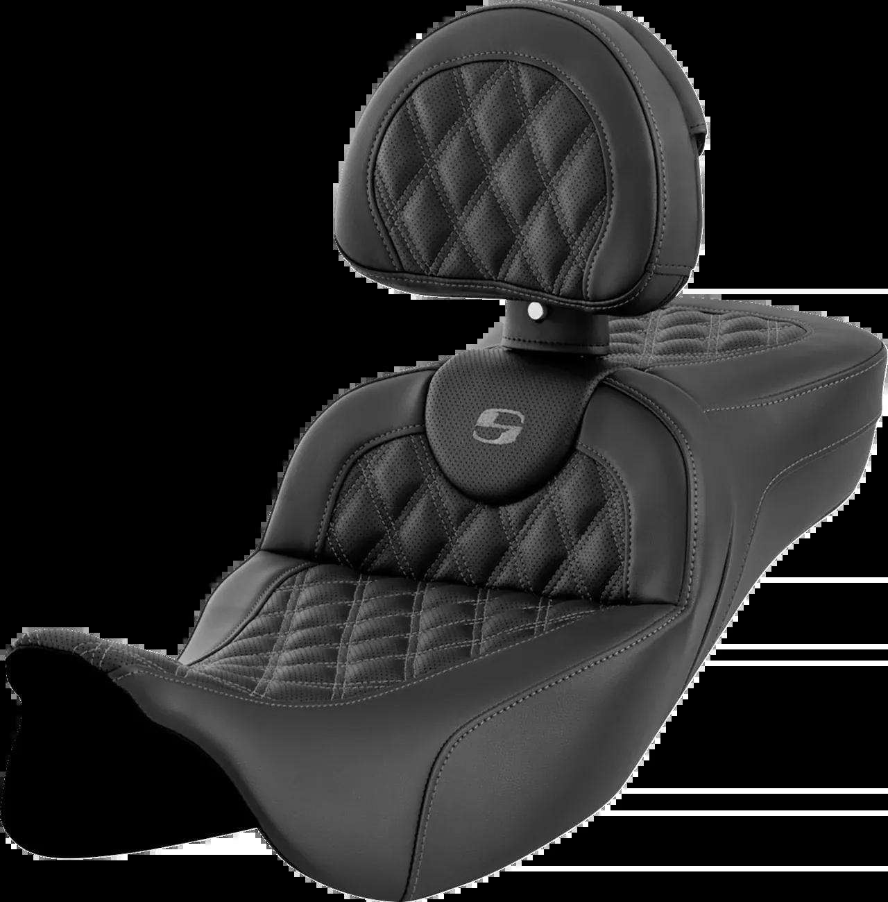 Saddlemen Roadsofa™ Extended Reach Seat - Lattice Stitch - Dark Gray Stitch - with Backrest - FL '08-'24 - 808-07B-184B2