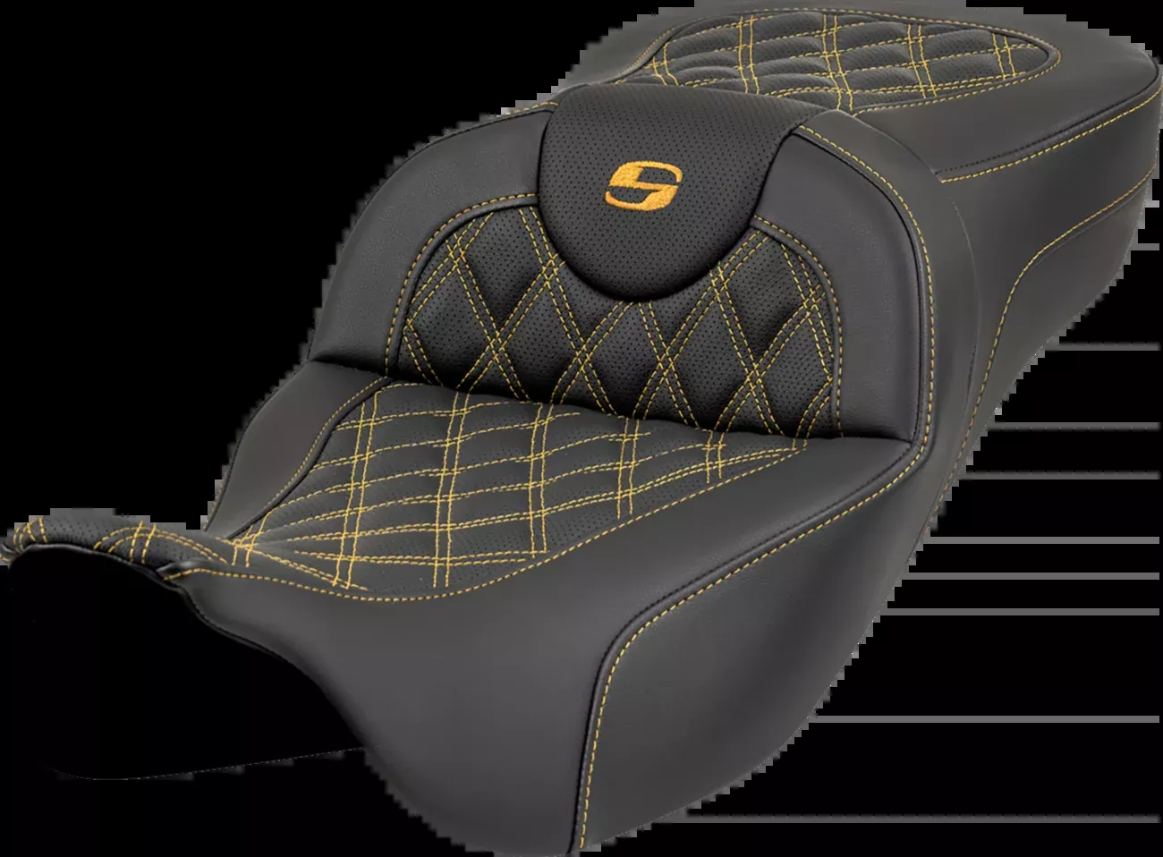 Saddlemen Roadsofa™ Extended Reach Seat - Lattice Stitch - Gold Stitch - without Backrest - FL '08-'23 - 808-07B-18407