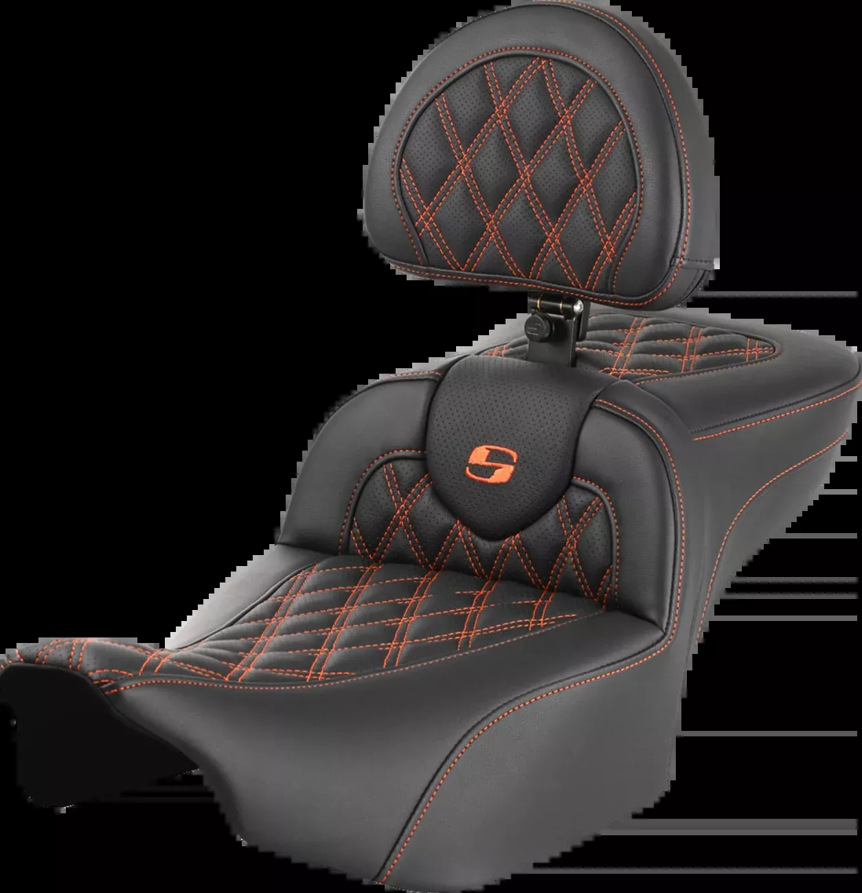 Saddlemen Roadsofa™ Extended Reach Seat - with Backrest - Lattice Stitch - Orange Stitch - FLTR/FLHX '23-'24 - 823-07-184B3