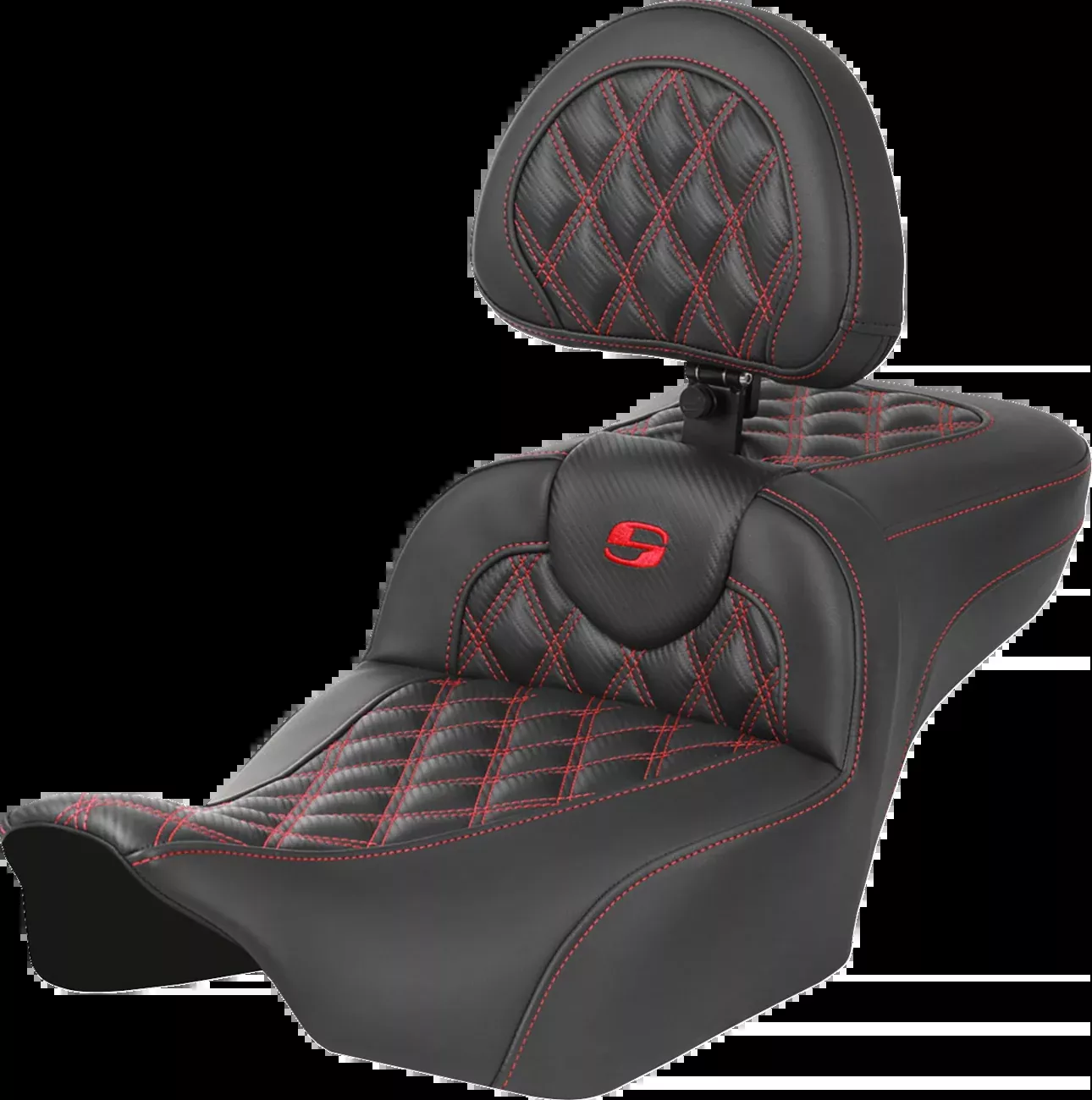 Saddlemen Roadsofa™ Extended Reach Seat - with Backrest - Lattice Stitch - Red Stitch - FLTR/FLHX '23-'24 - 823-07-207B4