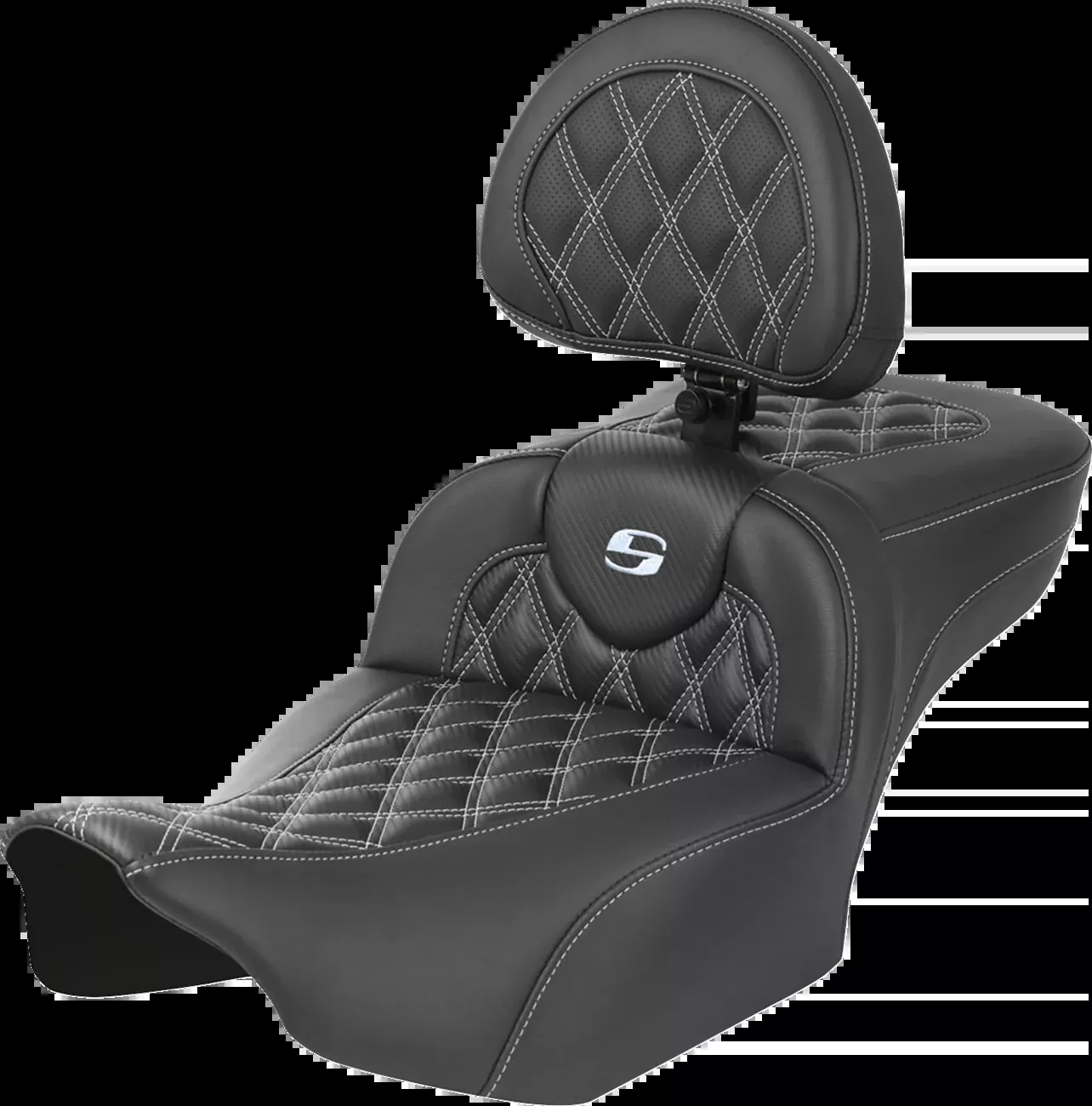 Saddlemen Roadsofa™ Extended Reach Seat - With Backrest - Lattice Stitch - Silver Stitch - FLTR/FLHX '23-'24