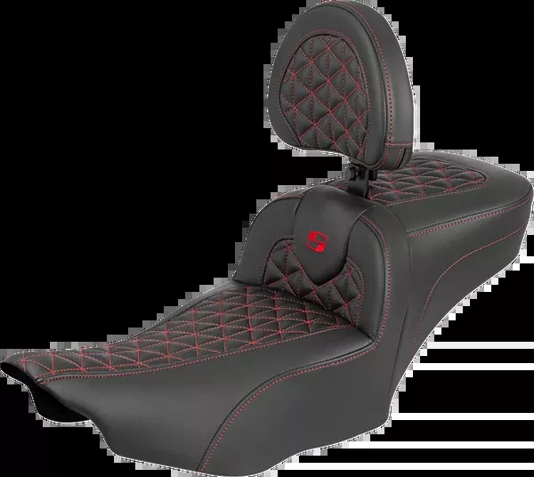 Saddlemen Roadsofa™ Extended Reach Seat - With Backrest - Red Stitch - FLH/FLT '23-'25