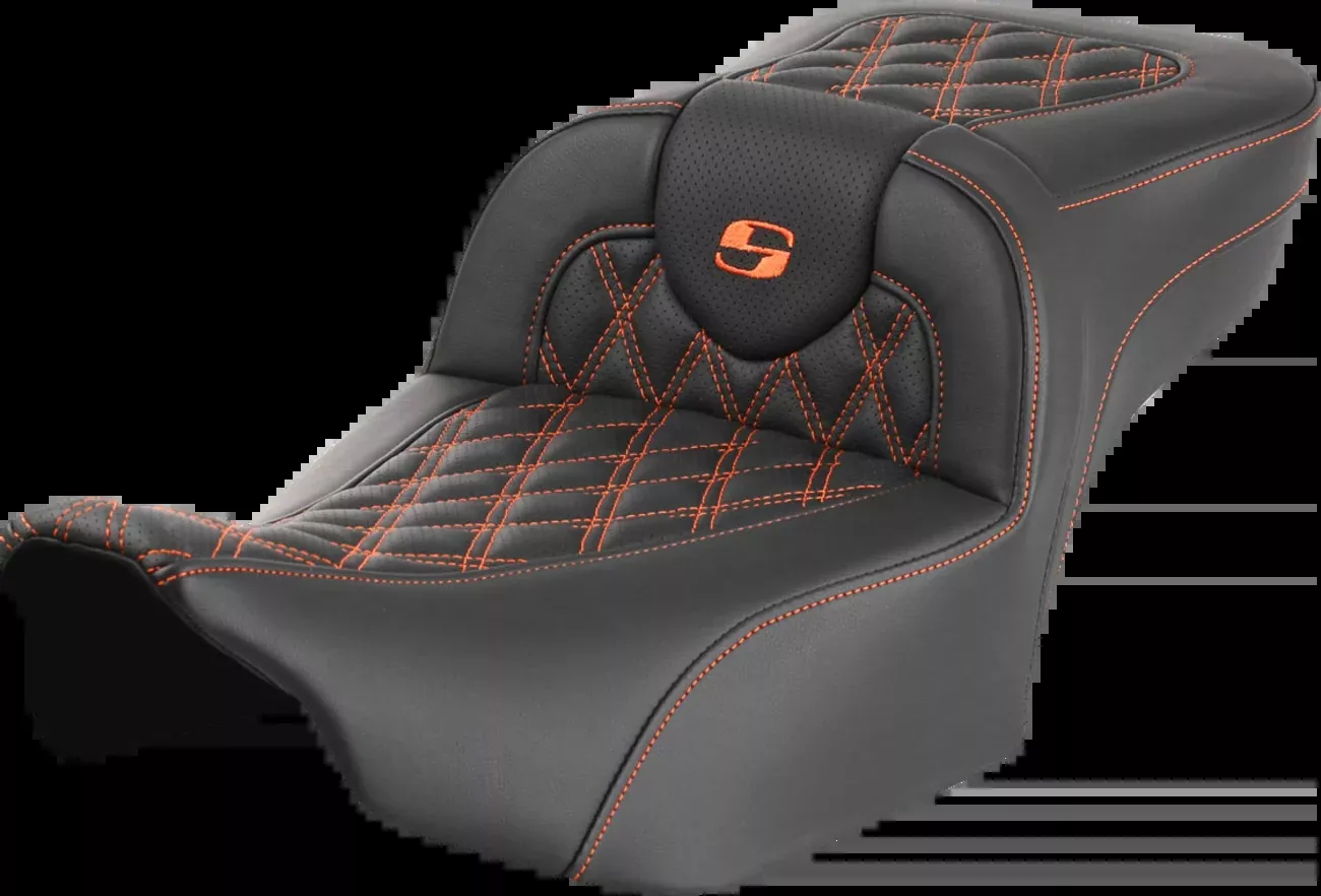 Saddlemen Roadsofa™ Extended Reach Seat - Without Backrest - Lattice - Orange Stitch - FLTR/FLHX '23-'24
